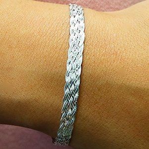 New 925 Sterling Silver Diamond-Cut Braided Bracelet
